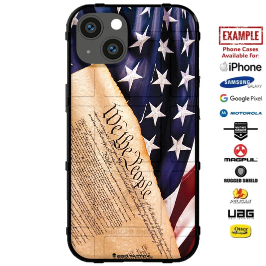 We The People, Constitution on US American Flag Custom Printed Case Design for Apple, Samsung, Google & Motorola Phone Models