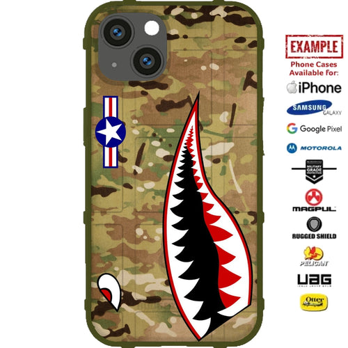 P-40 Warhawk Flying Tigers Sharktooth on Multicam Scorpion OCP Custom Printed Case Design for Apple, Samsung, Google & Motorola Phone Models