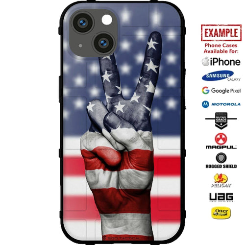 Peace Sign US American Flag Custom Printed Case Design for Apple, Samsung, Google & Motorola Phone Models