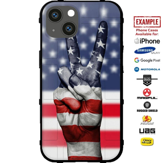 Peace Sign US American Flag Custom Printed Case Design for Apple, Samsung, Google & Motorola Phone Models