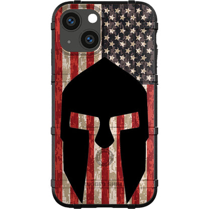 Black Spartan on U.S. Flag Digital Camouflage Custom Printed Case Design for Apple, Samsung, Google & Motorola Phone Models