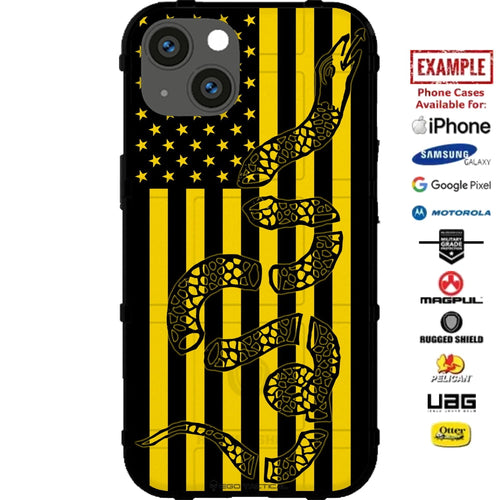 Yellow Subdued Reversed Ben Franklin Snake Flag Custom Printed Case Design for Apple, Samsung, Google & Motorola Phone Models
