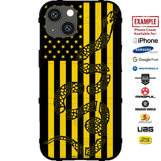 Yellow Subdued Reversed Ben Franklin Snake Flag Custom Printed Case Design for Apple, Samsung, Google & Motorola Phone Models