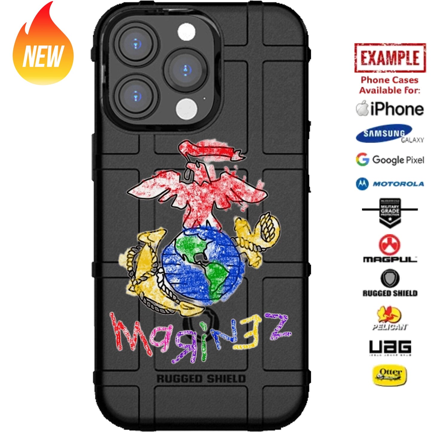 U.S. Marine Corps Crayon EGA Marinez Logo Custom Printed Case Design for Apple, Samsung, Google & Motorola Phone Models