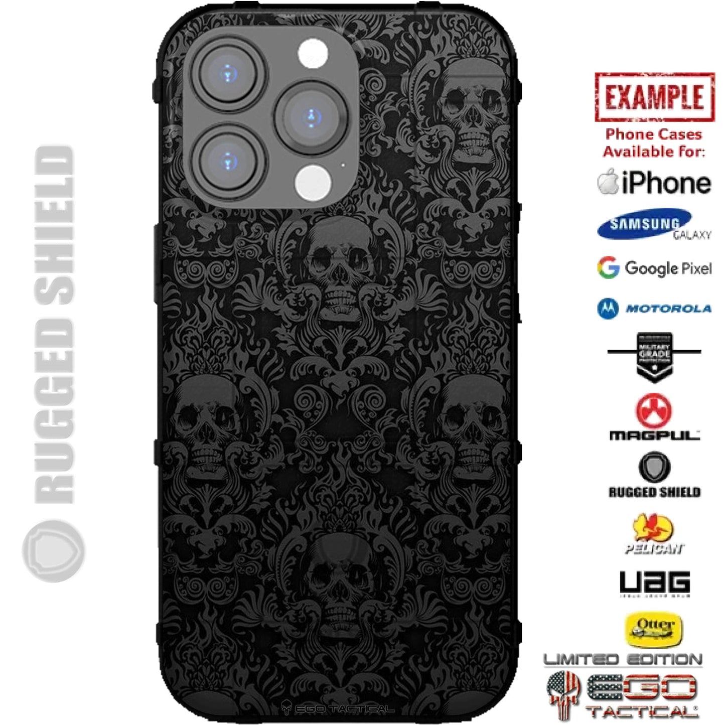 Skull Aesthetic Background Custom Printed Case Design for Apple, Samsung, Google & Motorola Phone Models