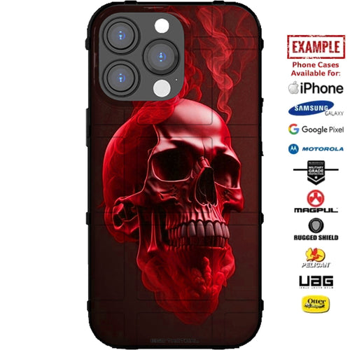 Smoking Skull Red White or Blue Print Custom Printed Case Design for Apple, Samsung, Google & Motorola Phone Models
