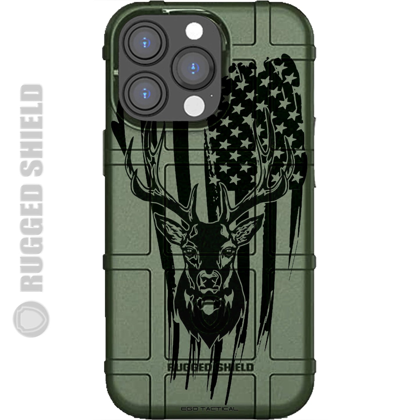 Deer Skull over Tattered US American Flag Custom Printed Case Design for Apple, Samsung, Google & Motorola Phone Models