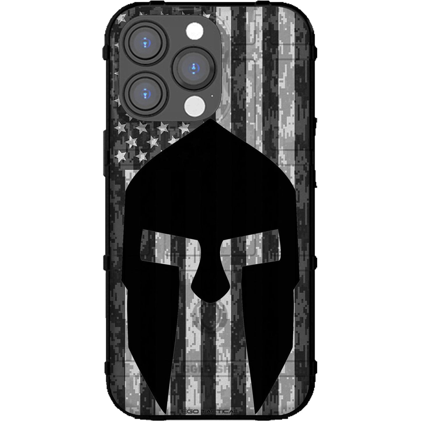 Black Spartan on U.S. Flag Digital Camouflage Custom Printed Case Design for Apple, Samsung, Google & Motorola Phone Models