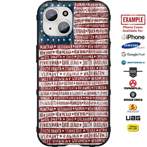 US States on US American Flag Custom Printed Case Design for Apple, Samsung, Google & Motorola Phone Models