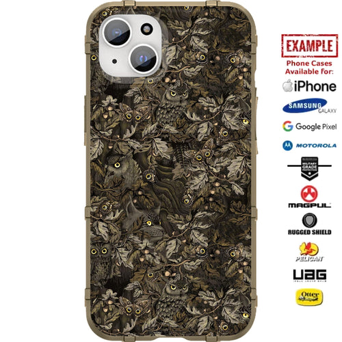 Owls Foliage Camouflage Pattern Custom Printed Case Design for Apple, Samsung, Google & Motorola Phone Models