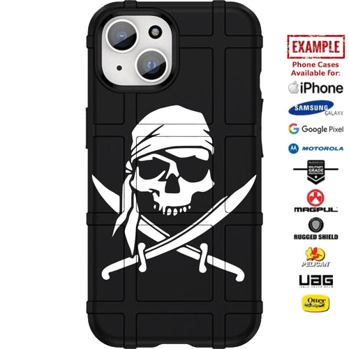 Jolly Roger Pirate Crossed Swords Custom Printed Case Design for Apple, Samsung, Google & Motorola Phone Models