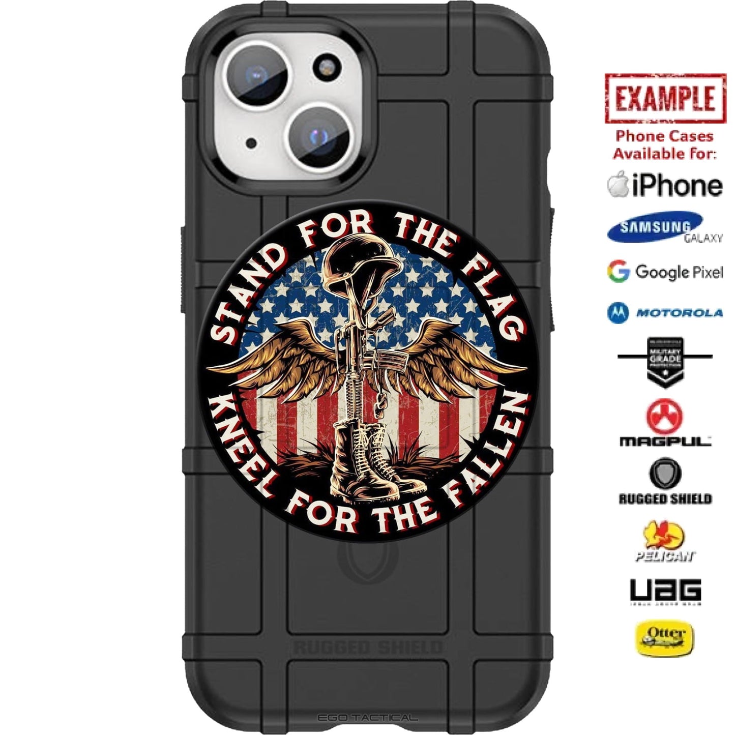 Stand for the Flag Kneel for the Fallen Circle Design Custom Printed Case Design for Apple, Samsung, Google & Motorola Phone Models