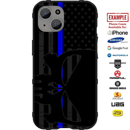 US American Flag Subdued Thin Blue Line Punisher, Police Police Custom Printed Case Design for Apple, Samsung, Google & Motorola Phone Models