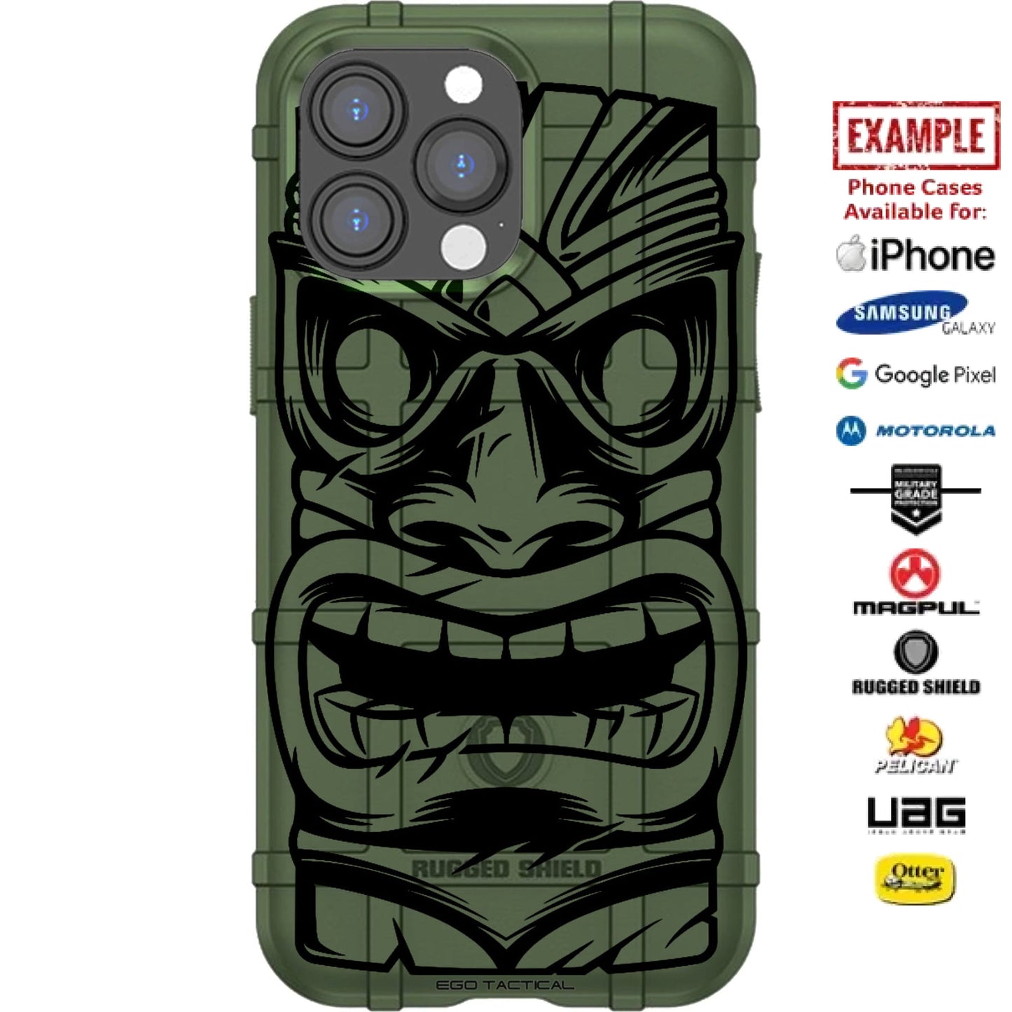 Polynesian Hawaiian Tiki God Mask Custom Printed Case Design for Apple, Samsung, Google & Motorola Phone Models