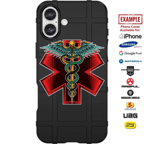 Caduceus, Red Star of Life Custom Printed Case Design for Apple, Samsung, Google & Motorola Phone Models