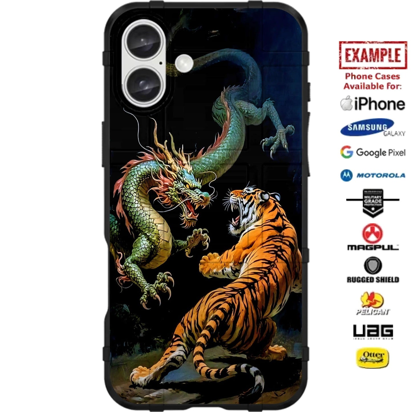 Antique Dragon & Tiger Painting Custom Printed Case Design for Apple, Samsung, Google & Motorola Phone Models