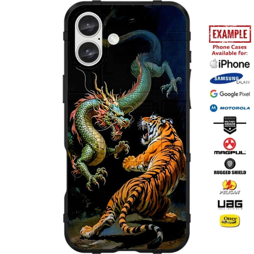 Antique Dragon & Tiger Painting Custom Printed Case Design for Apple, Samsung, Google & Motorola Phone Models
