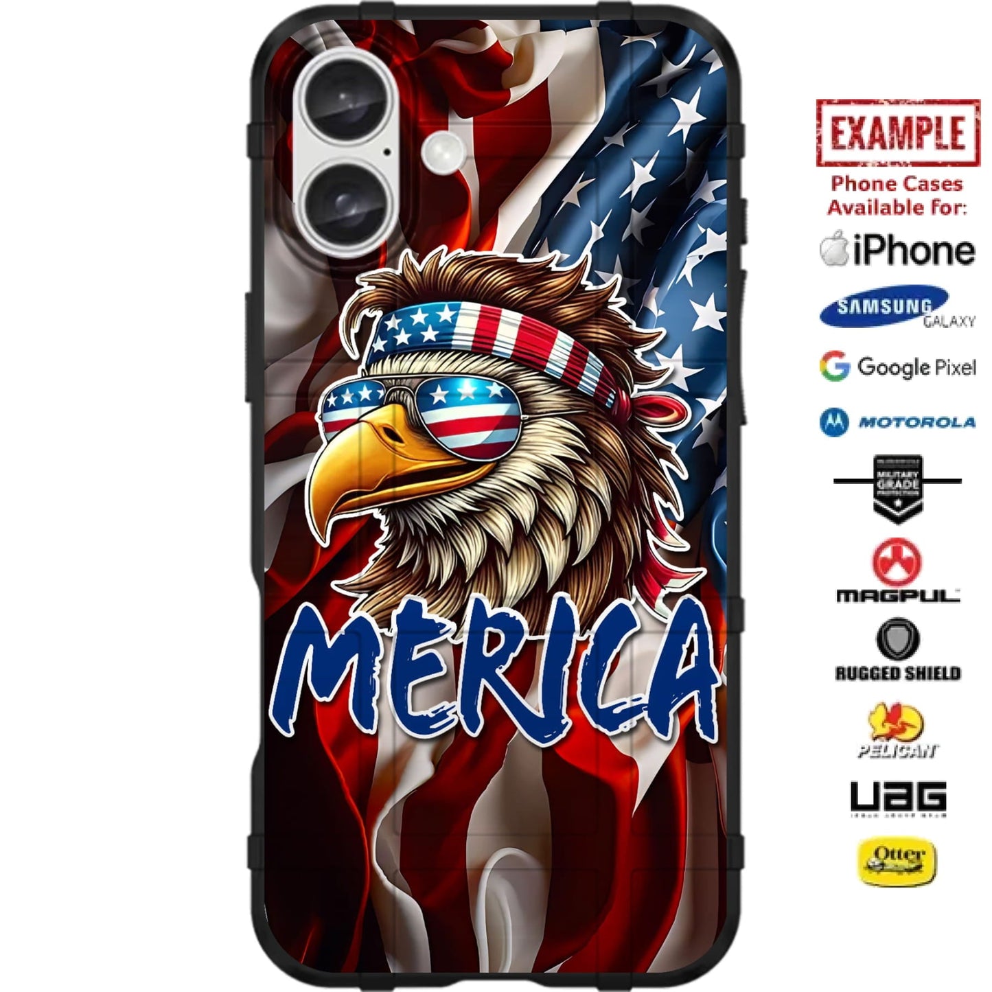 Merica Eagle Design Custom Printed Case Design for Apple, Samsung, Google & Motorola Phone Models