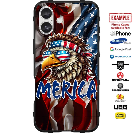 Merica Eagle Design Custom Printed Case Design for Apple, Samsung, Google & Motorola Phone Models