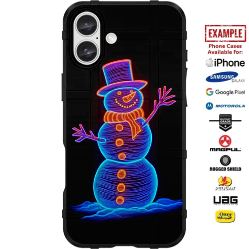 Christmas Neon Snowman Custom Printed Case Design for Apple, Samsung, Google & Motorola Phone Models