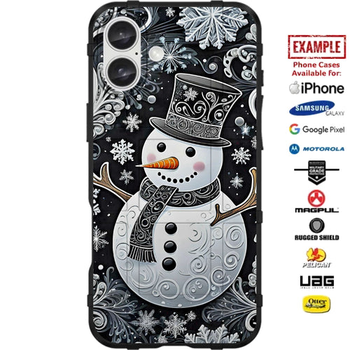 Christmas Snowman & Snowflakes Custom Printed Case Design for Apple, Samsung, Google & Motorola Phone Models