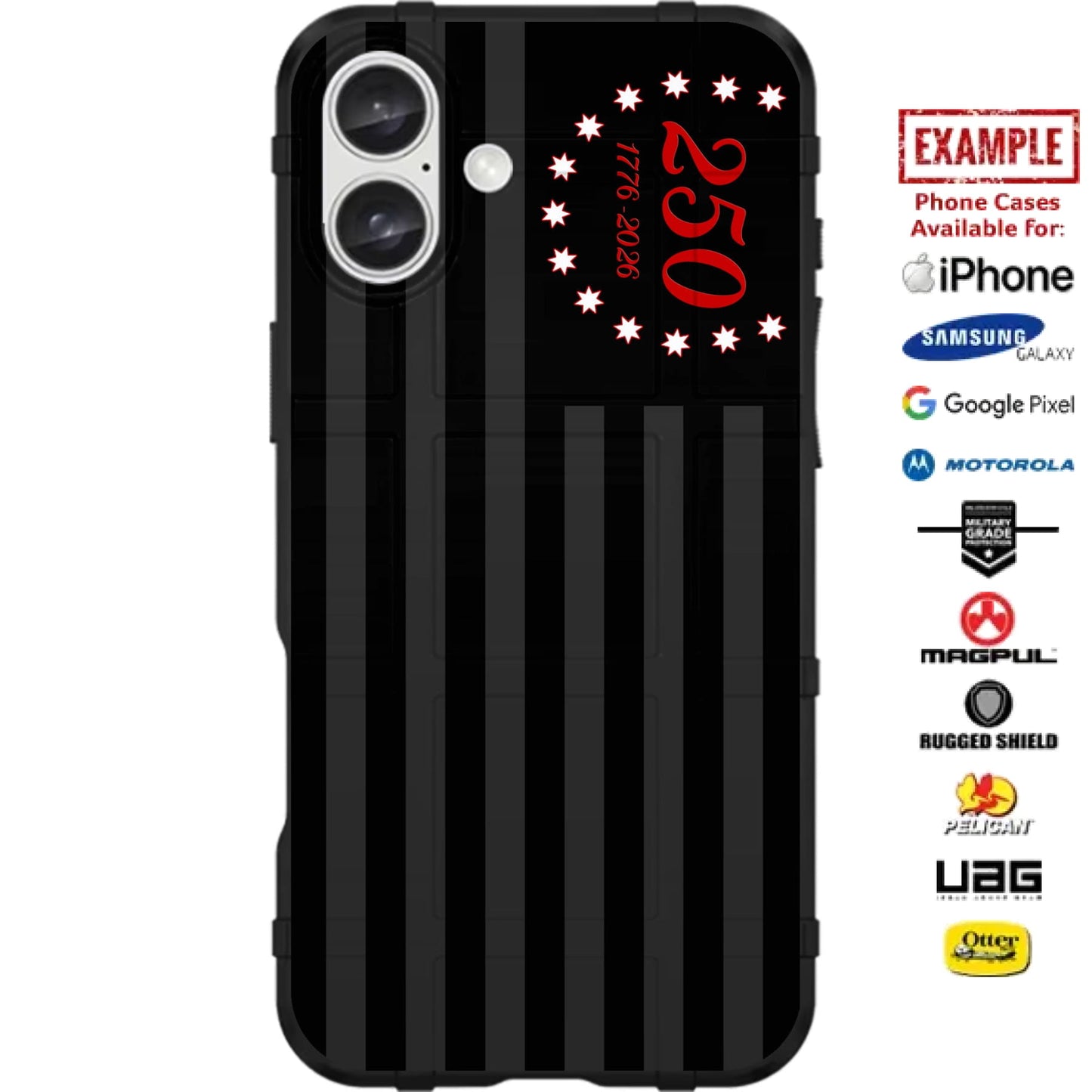 THE OFFICIAL USA 250 FLAG 1776-2026 (SUBDUED)- United States of America's 250th Semiquincentennial Anniversary Custom Printed Case Design for Apple, Samsung, Google & Motorola Phone Models