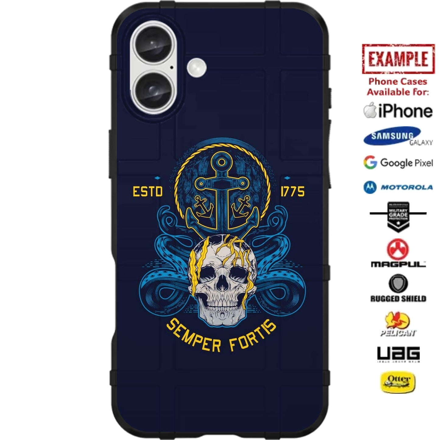 US Navy Semper Fortis Custom Printed Case Design for Apple, Samsung, Google & Motorola Phone Models