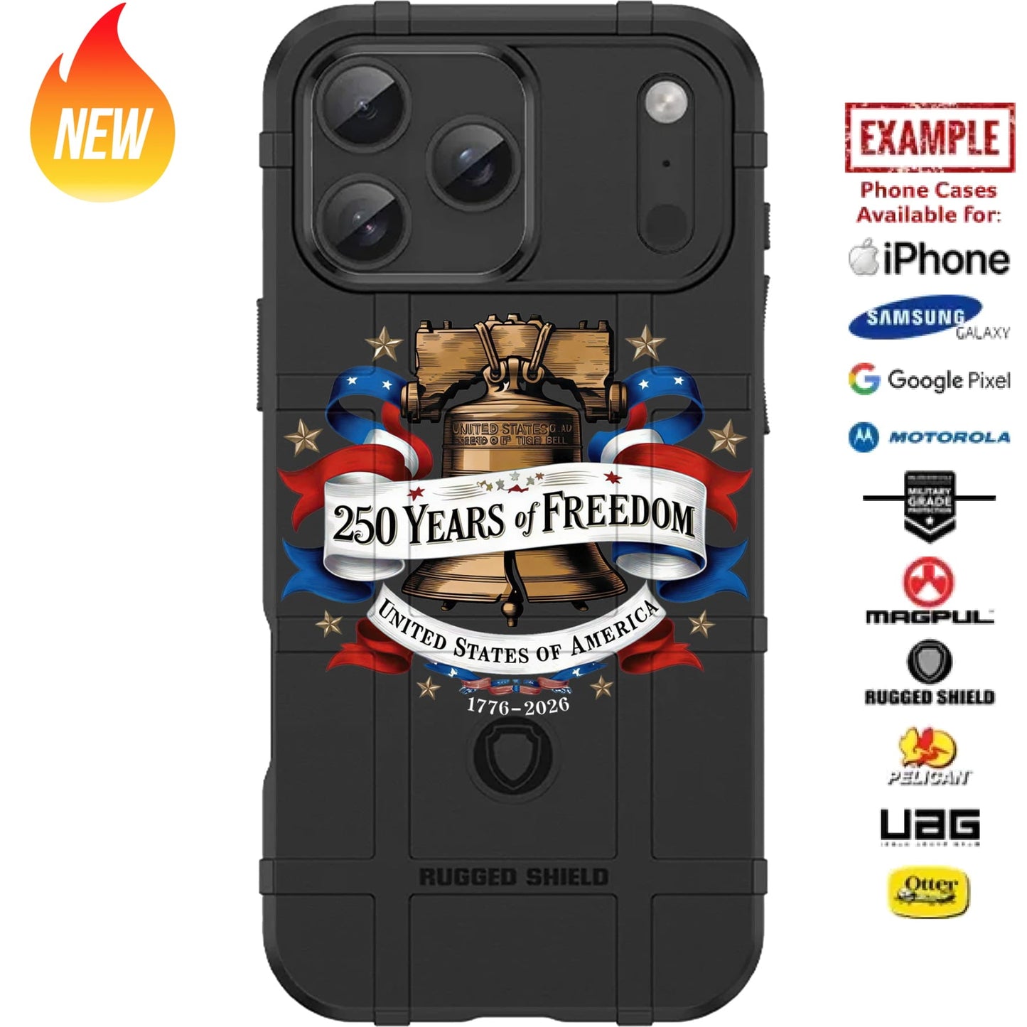250 Years of Freedom Liberty Bell - USA's 250th Semiquincentennial Anniversary Custom Printed Case Design for Apple, Samsung, Google & Motorola Phone Models