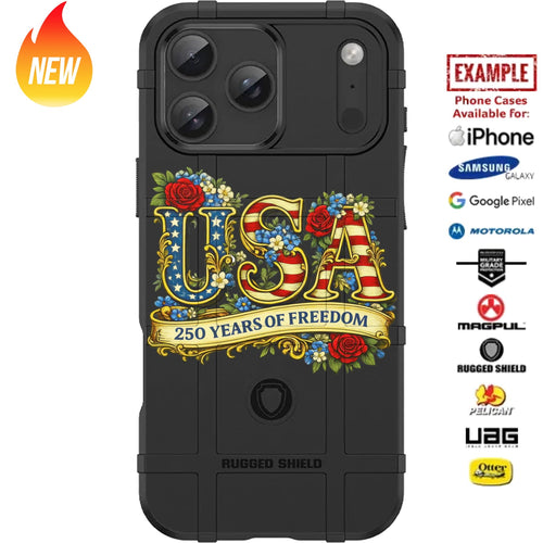 USA 250 Years of Freedom Roses - USA's 250th Semiquincentennial Custom Printed Case Design for Apple, Samsung, Google & Motorola Phone Models