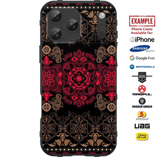 Gold Red Floral Pattern Custom Printed Case Design for Apple, Samsung, Google & Motorola Phone Models