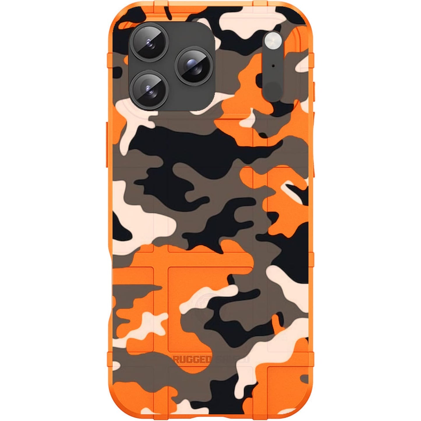 Orange Rugged Shield TPU Case with MagSafe Ring - Black Grey Orange Camo Design for iPhone 17 Pro & 17 Pro Max phone models
