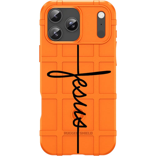 Orange Rugged Shield TPU Case with MagSafe Ring - Jesus Cross Design for iPhone 17 Pro & 17 Pro Max phone models