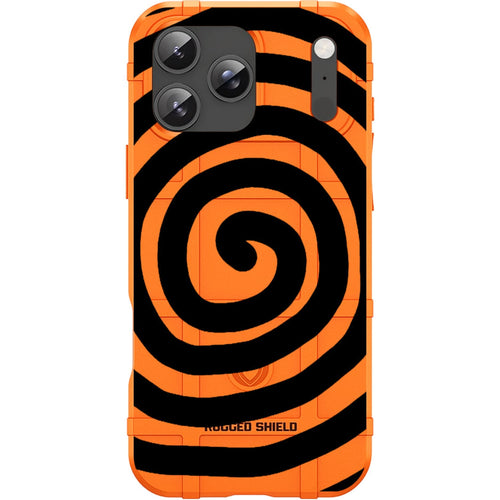 Orange Rugged Shield TPU Case with MagSafe Ring - Black Spinners Design for iPhone 17 Pro & 17 Pro Max phone models