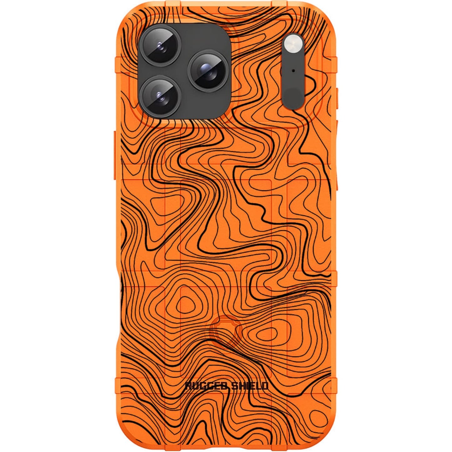 Orange Rugged Shield TPU Case with MagSafe Ring - Black Topography Design for iPhone 17 Pro & 17 Pro Max phone models