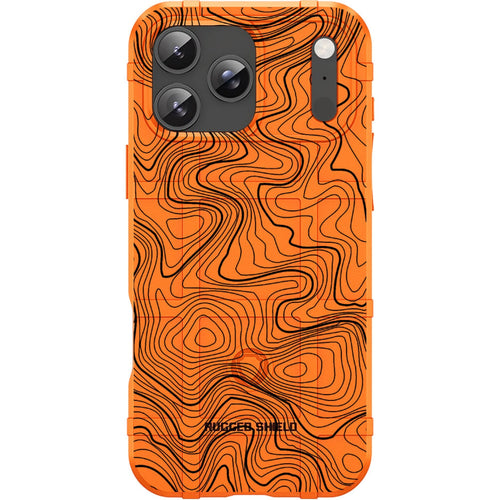 Orange Rugged Shield TPU Case with MagSafe Ring - Black Topography Design for iPhone 17 Pro & 17 Pro Max phone models