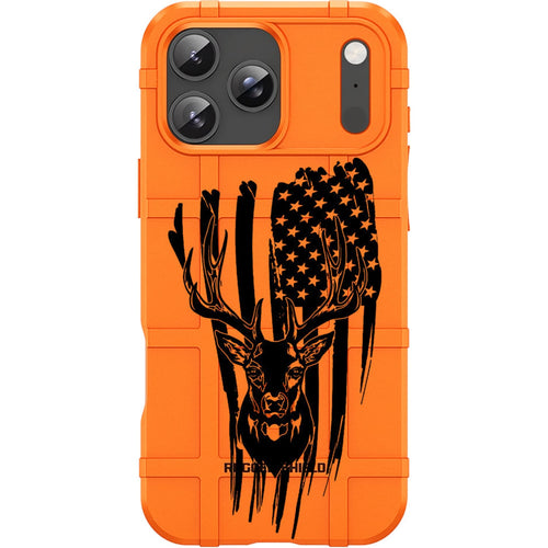 Orange Rugged Shield TPU Case with MagSafe Ring - US Flag Deer Silhouette Design for iPhone 17 Pro & 17 Pro Max phone models