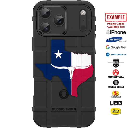 Texas State Flag Longhorns Custom Printed Case Design for Apple, Samsung, Google & Motorola Phone Models
