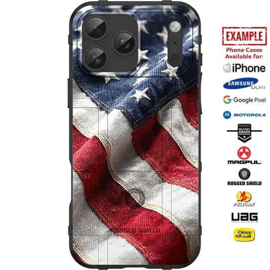 USA Flag Waving Deep Canvas Texture Custom Printed Case Design for Apple, Samsung, Google & Motorola Phone Models