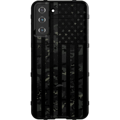 Black Multicam Camouflage under Subdued US American Flag Custom Printed Case Design for Apple, Samsung, Google & Motorola Phone Models