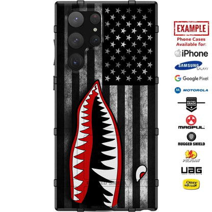 P-40 Warhawk Tiger Shark Teeth on Subdued US Flag Custom Printed Case Design for Apple, Samsung, Google & Motorola Phone Models
