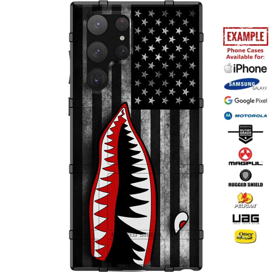 P-40 Warhawk Tiger Shark Teeth on Subdued US Flag Custom Printed Case Design for Apple, Samsung, Google & Motorola Phone Models