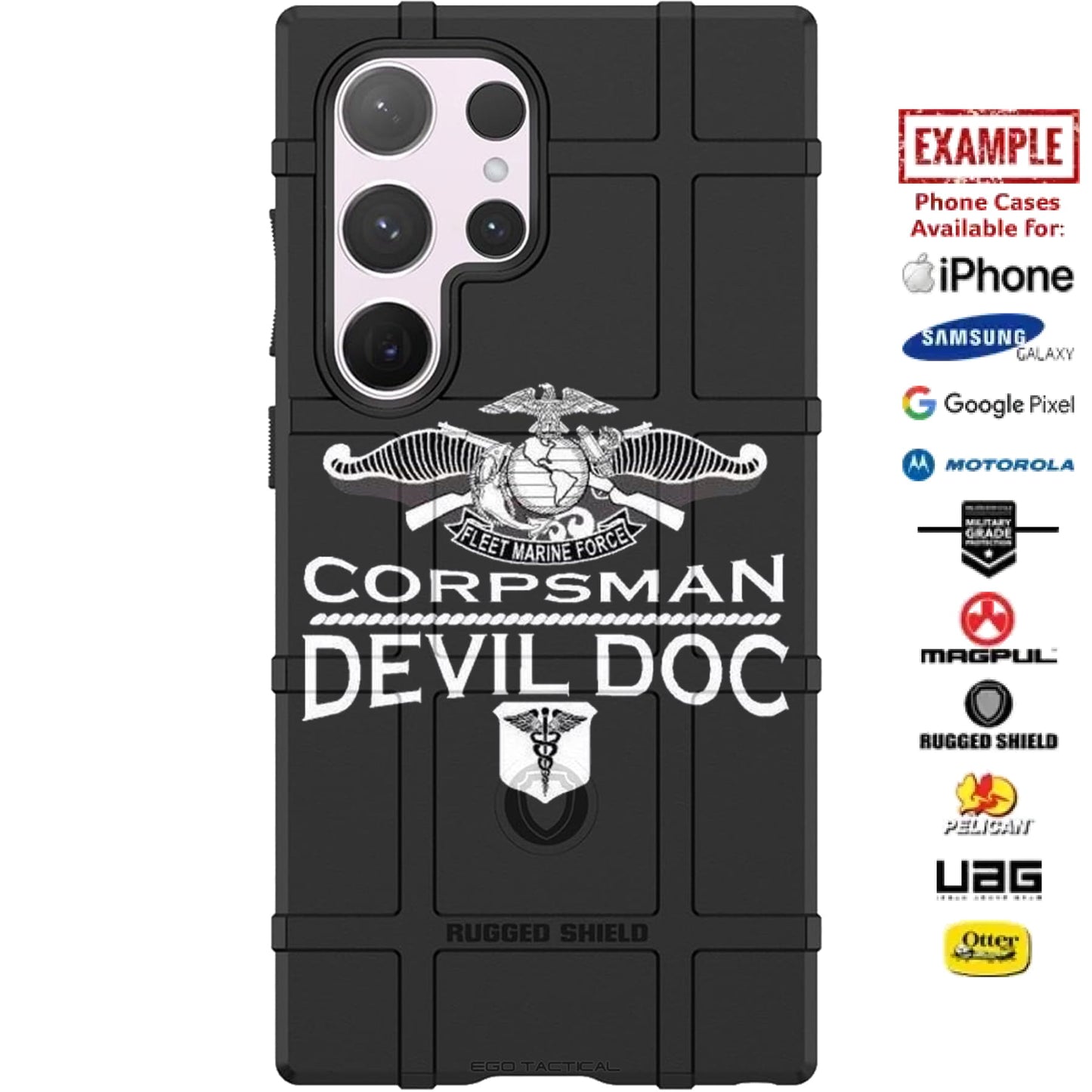 Corpsman Devil Doc Fleet Marine Force Custom Printed Case Design for Apple, Samsung, Google & Motorola Phone Models