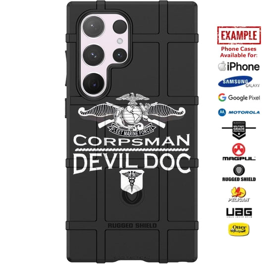 Corpsman Devil Doc Fleet Marine Force Custom Printed Case Design for Apple, Samsung, Google & Motorola Phone Models