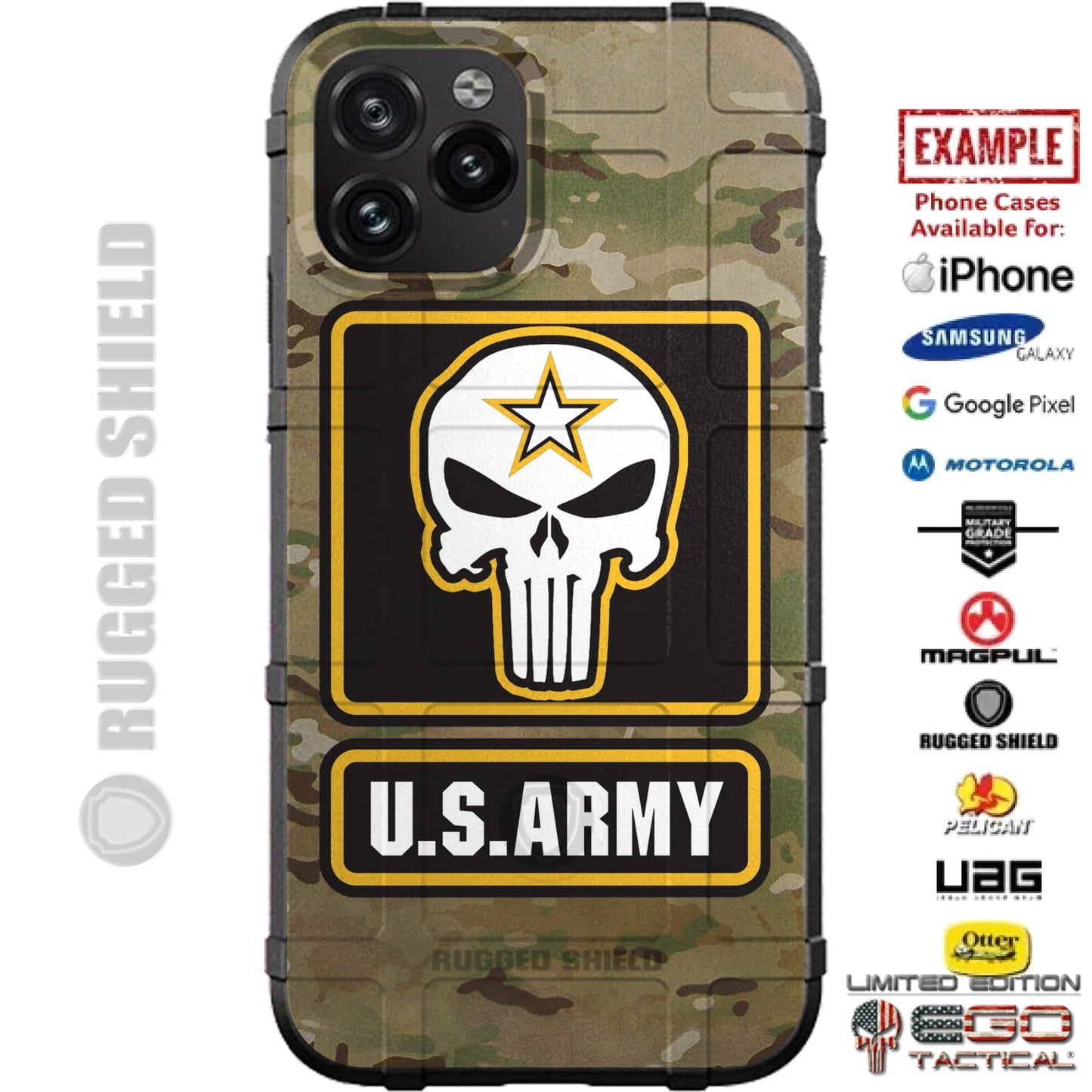 U.S. Army Punisher Logo Custom Printed Case Design for Apple, Samsung, Google & Motorola Phone Models