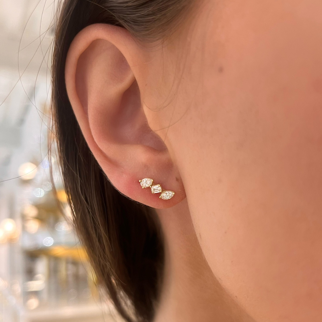 Multi Mixed Shape Diamond Bar Stud Earrings