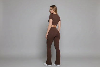 High-Waist Flare Scrunch Leggings (Pockets)