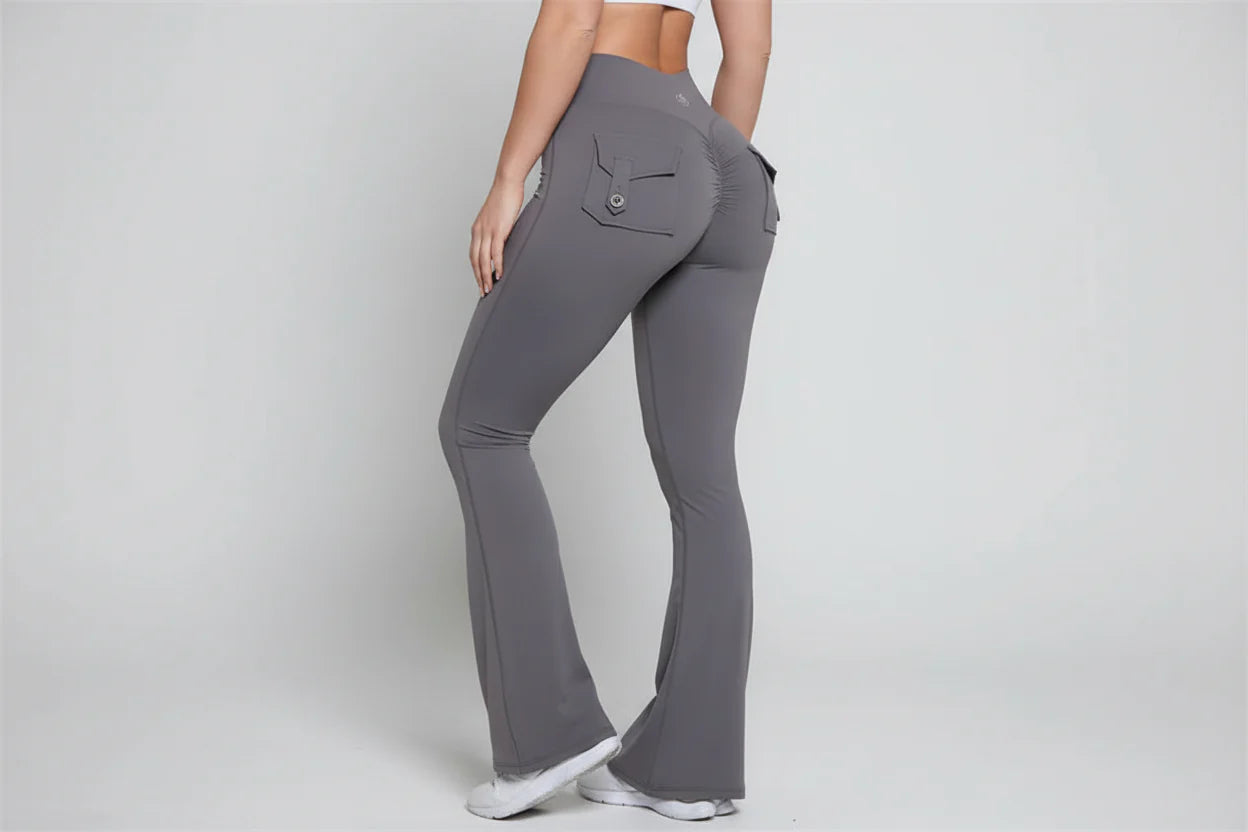 High-Waist Flare Scrunch Leggings (Pockets)