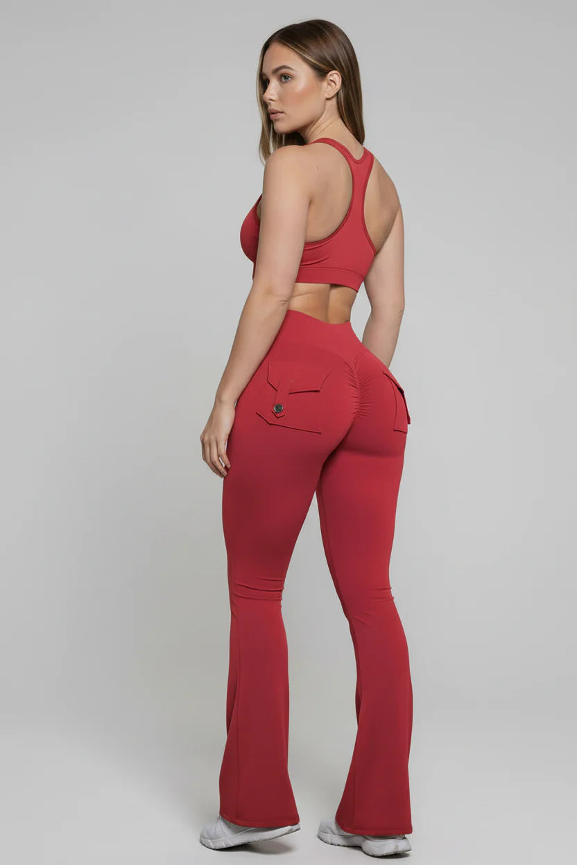 High-Waist Flare Scrunch Leggings (Pockets)