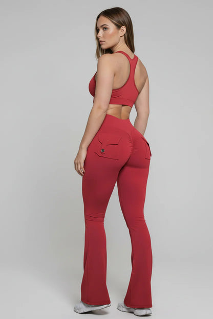 High-Waist Flare Scrunch Leggings (Pockets)