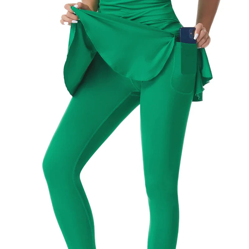 High-Waisted Tennis Skirted Leggings with Pocket - Women’s Active Skort